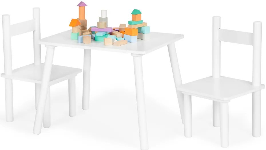 Fa gyerekasztal 2 székkel fehér