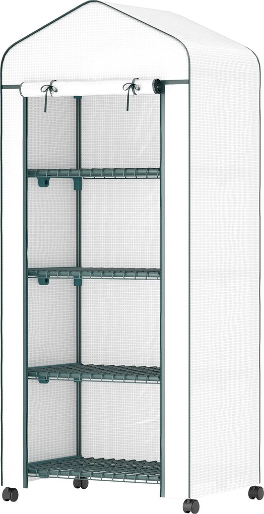 Outsunny Üvegház Görgőkkel, Polcokkal, Télálló Acél Fólia Üvegház, Üvegház Balkónra, Kertbe, Paradicsomház 69 x 50 x 165 cm, Paradicsom Üvegház Paradi