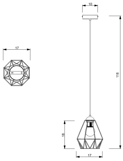 Csillár zsinóron BERGEN 1xE27/60W/230V fekete