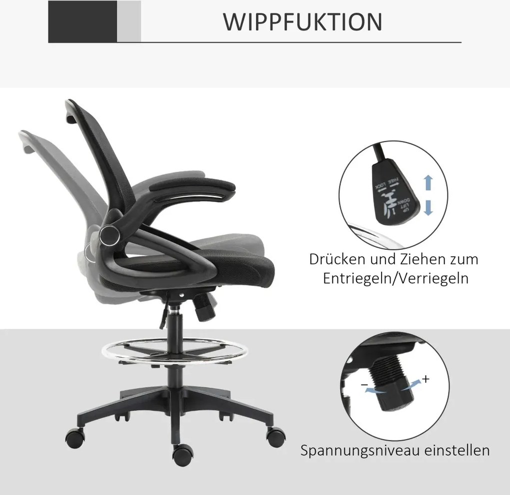 Vinsetto irodai szék, íróasztali szék, álló funkcióval, lábtartóval, forgóüléssel, szövet, fekete.
