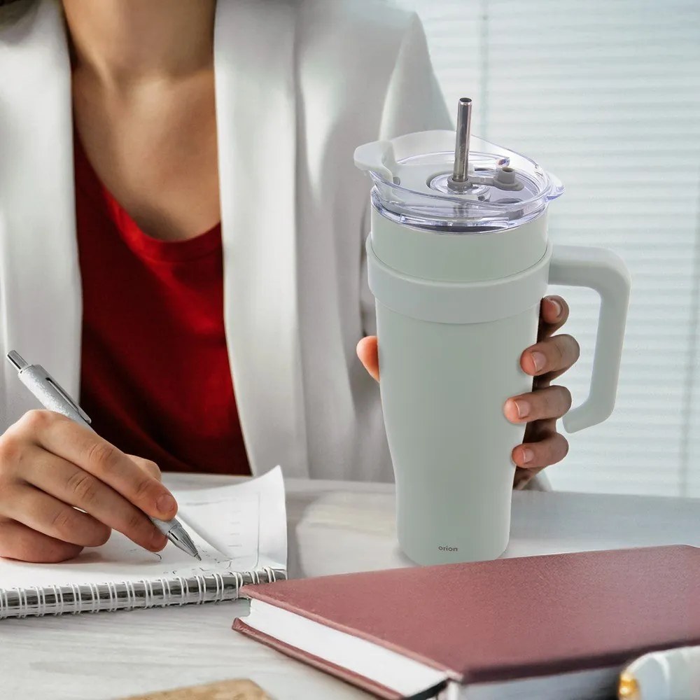 Zsályaszínű termobögre szívószállal 1,2 l Termo – Orion