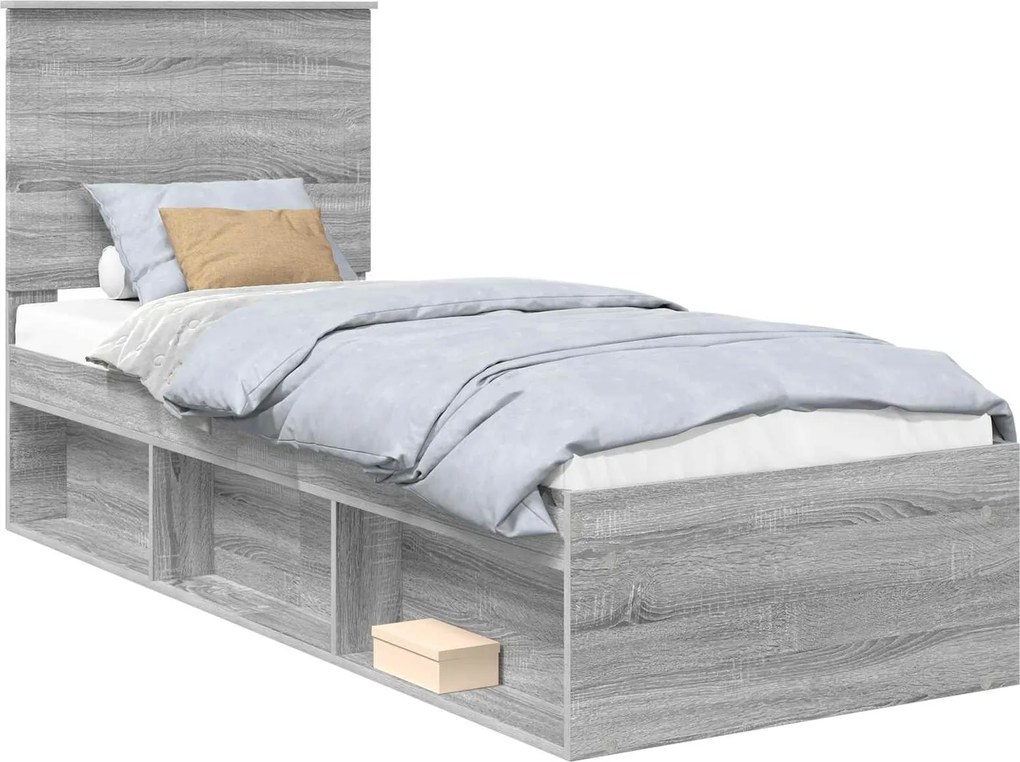 vidaXL Ágykeret fejtámlával Szürke Sonoma 75 x 190 cm Tömör fenyőfa