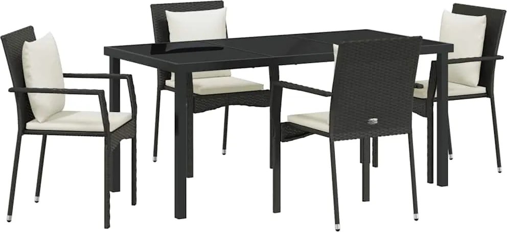 vidaXL Kert étkező szett párnával 5 pcs Fekete polirattan