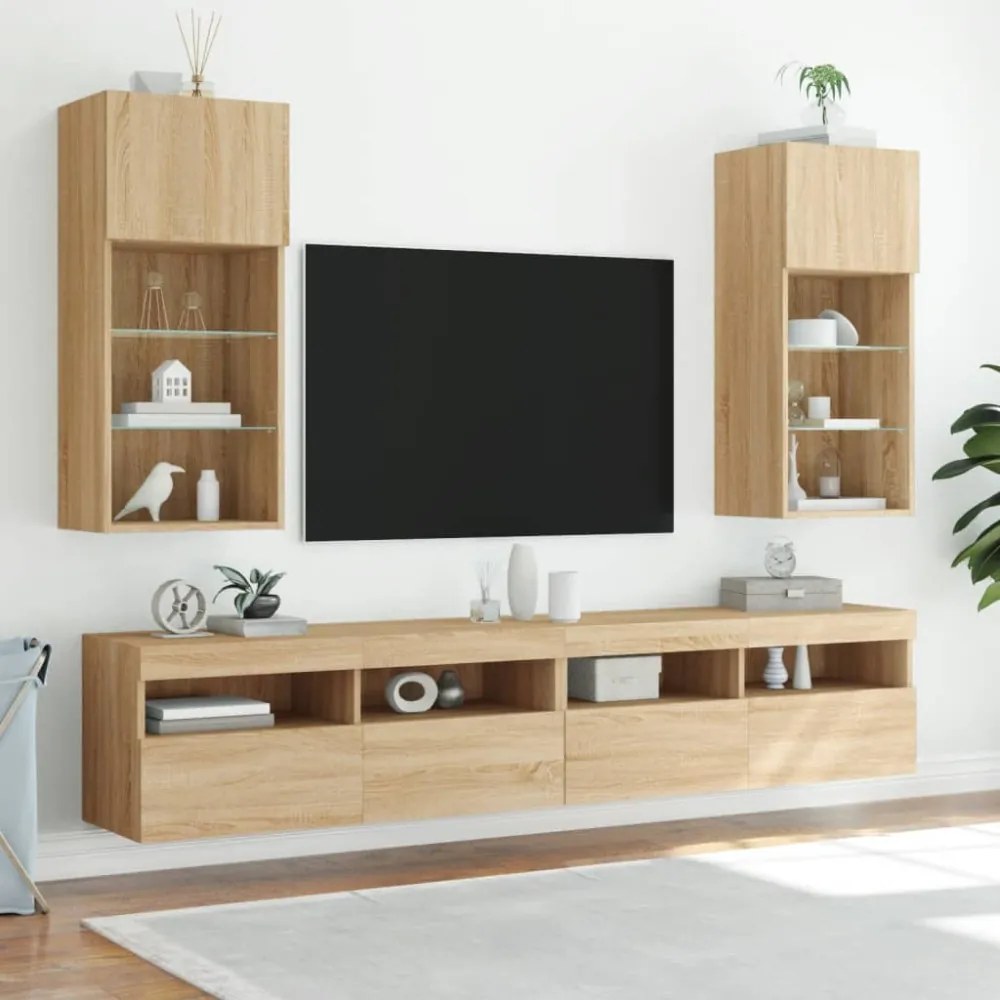 sonoma tölgy színű TV-szekrény LED-lámpákkal 40,5x30x90 cm