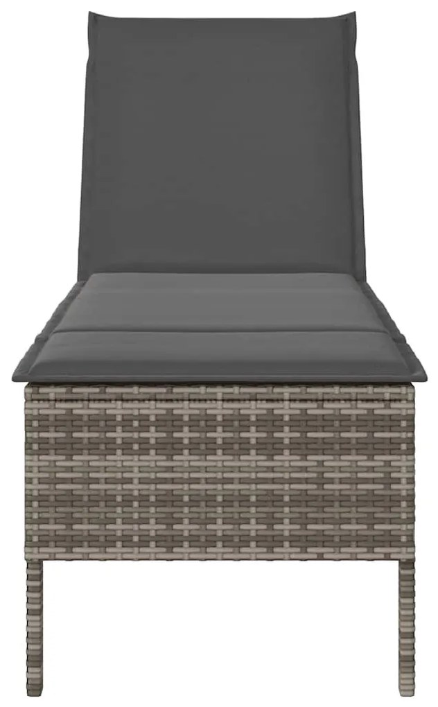 szürke polyrattan napozóágy párnával 55x200x44 cm