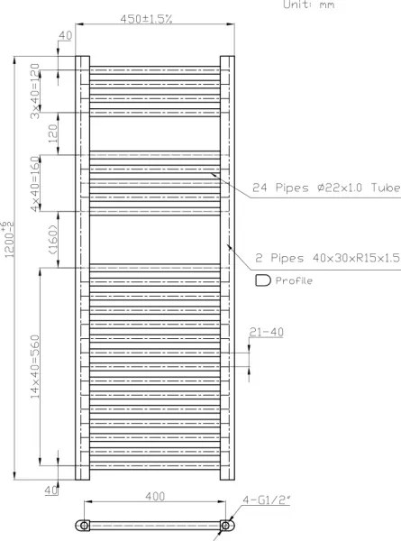 Novaservis - Fürdőszobai törölközőszárító radiátor 490W/230V 120x45 cm fehér, egyenes