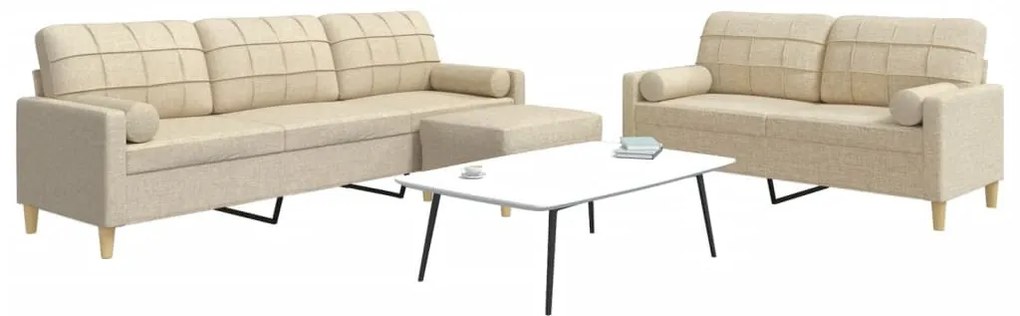 3 részes krémszínű szövet ülőgarnitúra lábtartóval/párnával