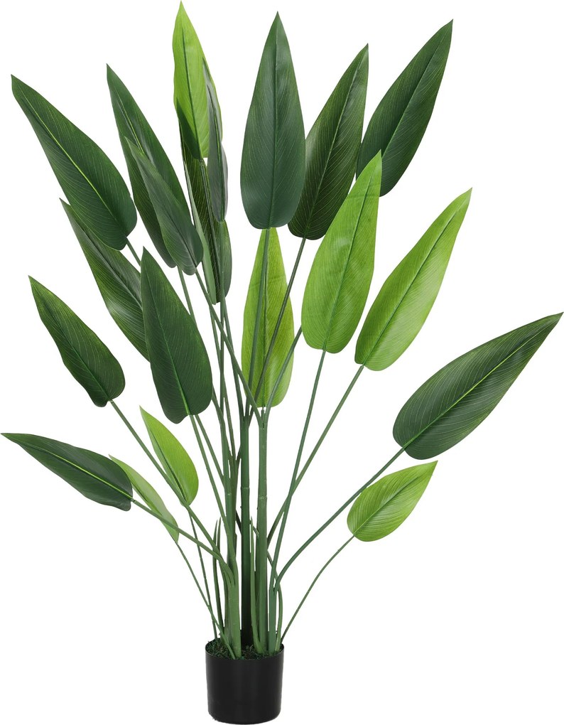 HOMCOM Mesterséges Zöld Bird of Paradise Növény 20 Levéllel, 140 cm, Dekoratív Műnövény Vázzal és Mohával | Aosom