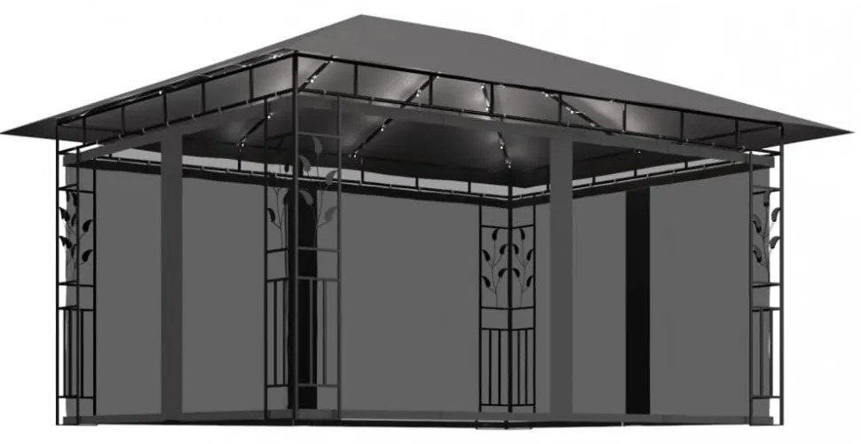 antracit pavilon szúnyoghálóval/LED fényfüzérrel 4 x 3 x 2,73 m