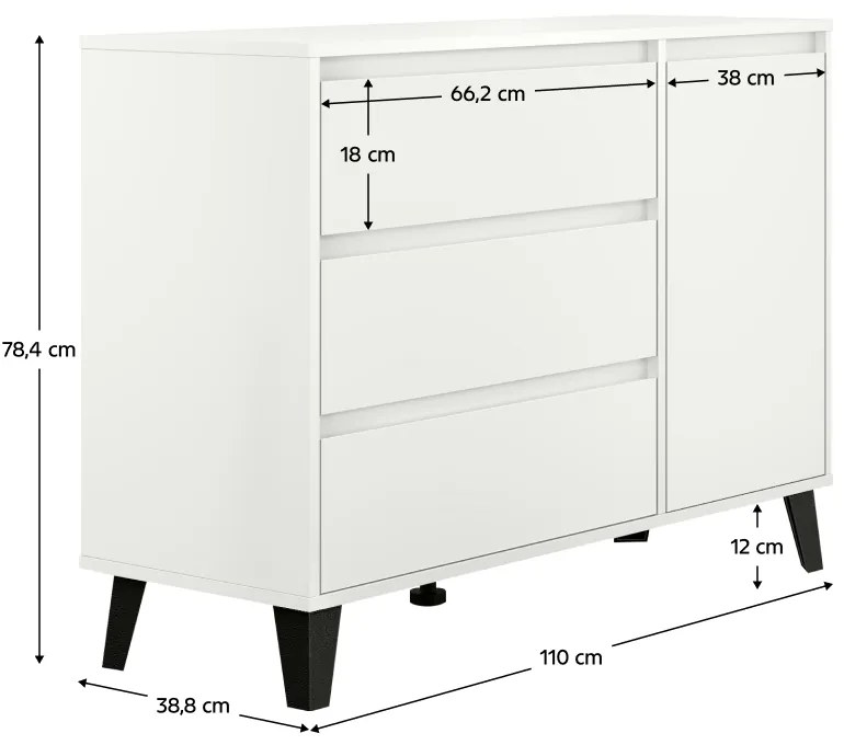 BOGAN 1D3S komód, fehér