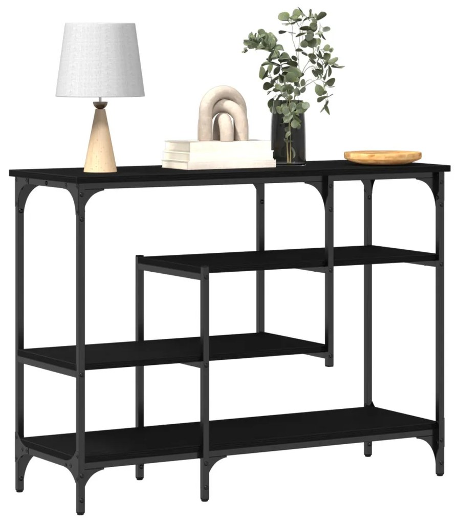 Konsole Asztal Fekete Tölgy 100x35x75 cm Műanyag Fa és Acél
