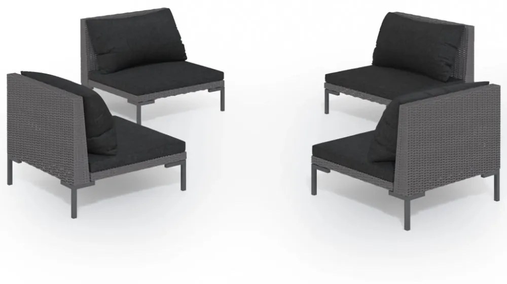 4 részes sötétszürke polyrattan kerti bútorszett párnákkal