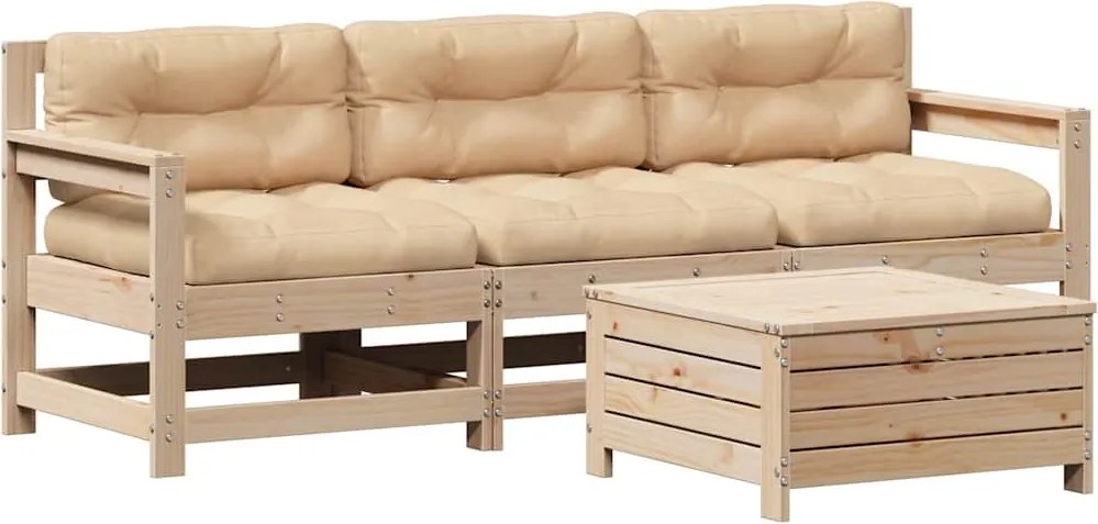 vidaXL 4 részes tömör fenyőfa kerti ülőgarnitúra párnákkal