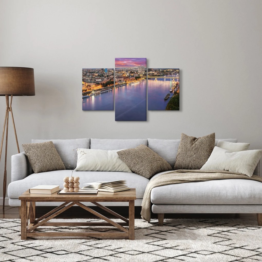 Pozsonyi éjszakai város képe folyóval (90x60 cm)