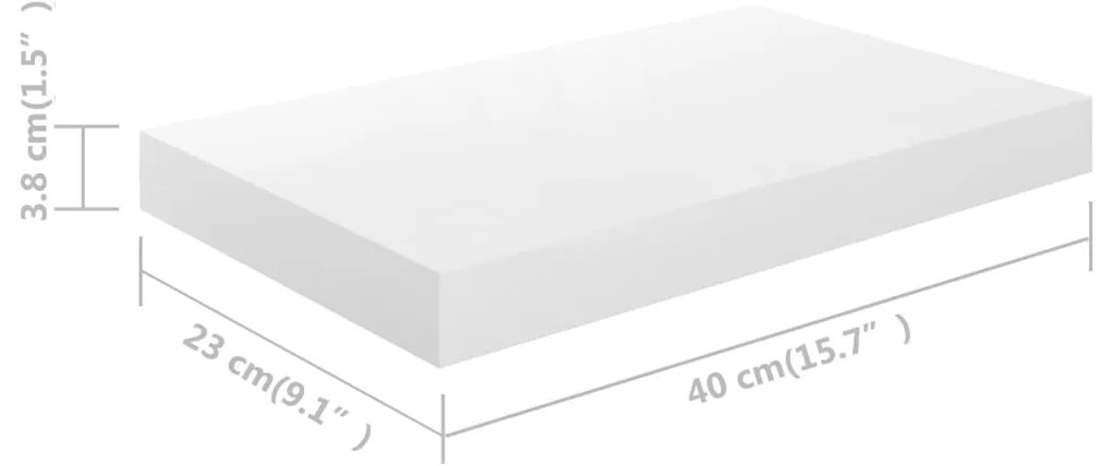 4 db magasfényű fehér MDF lebegő fali polc 40 x 23 x 3,8 cm