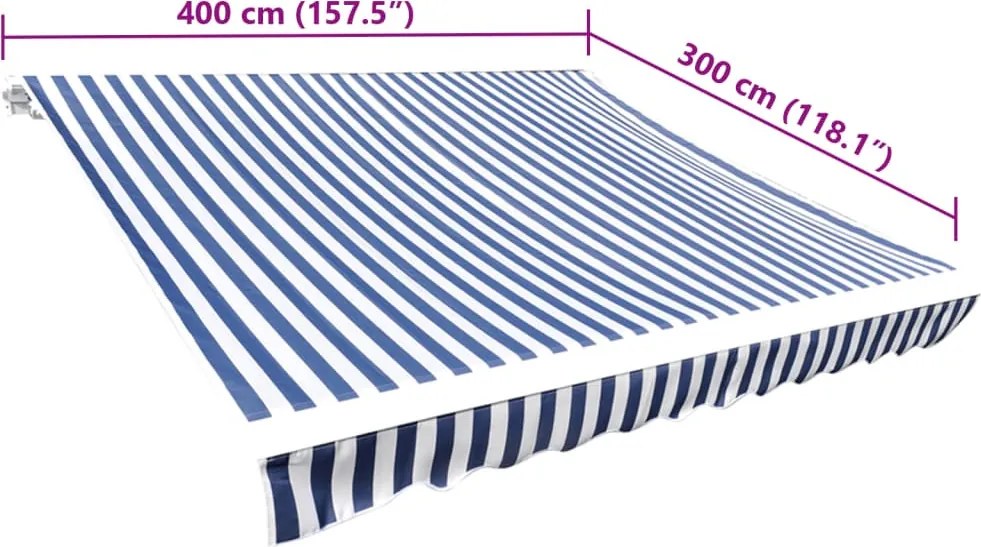 Kék/fehér vászon napellenző tető 4 x 3 m (a váz nem tartozék)