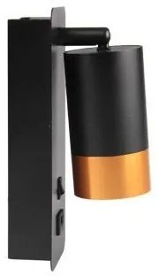 Fali spotlámpa USB töltővel 1xGU10/35W/230V fekete/arany