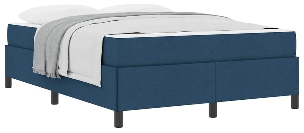 Boxrugós ágy Kék és Fekete 160 x 200 cm Textil és mérnöki fa