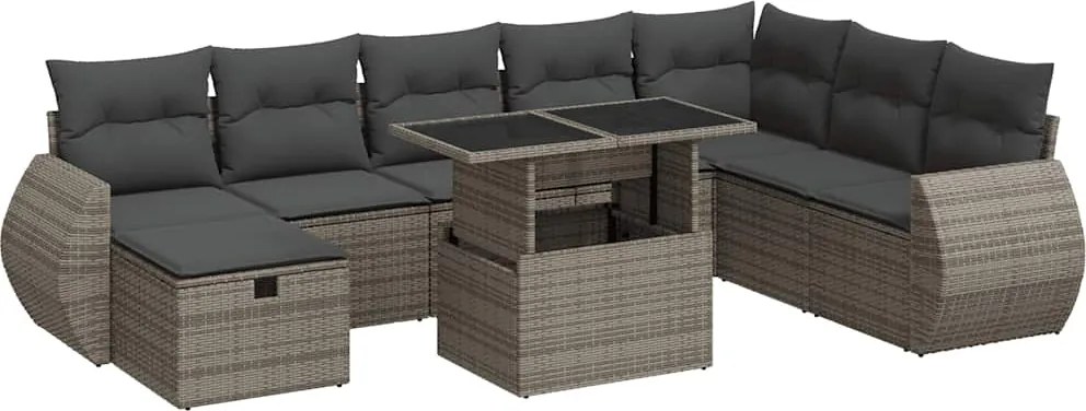 vidaXL 9 részes szürke polyrattan kerti ülőgarnitúra párnákkal