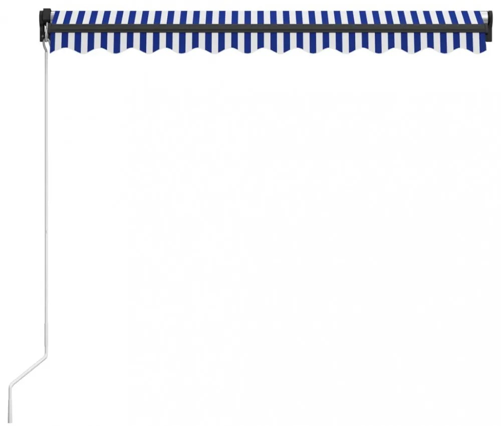 kék és fehér kézzel kihúzható napellenző 350 x 250 cm