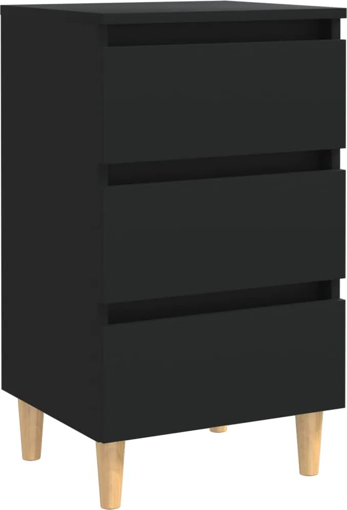 vidaXL fekete éjjeliszekrény tömör fa lábakkal 40 x 35 x 69 cm