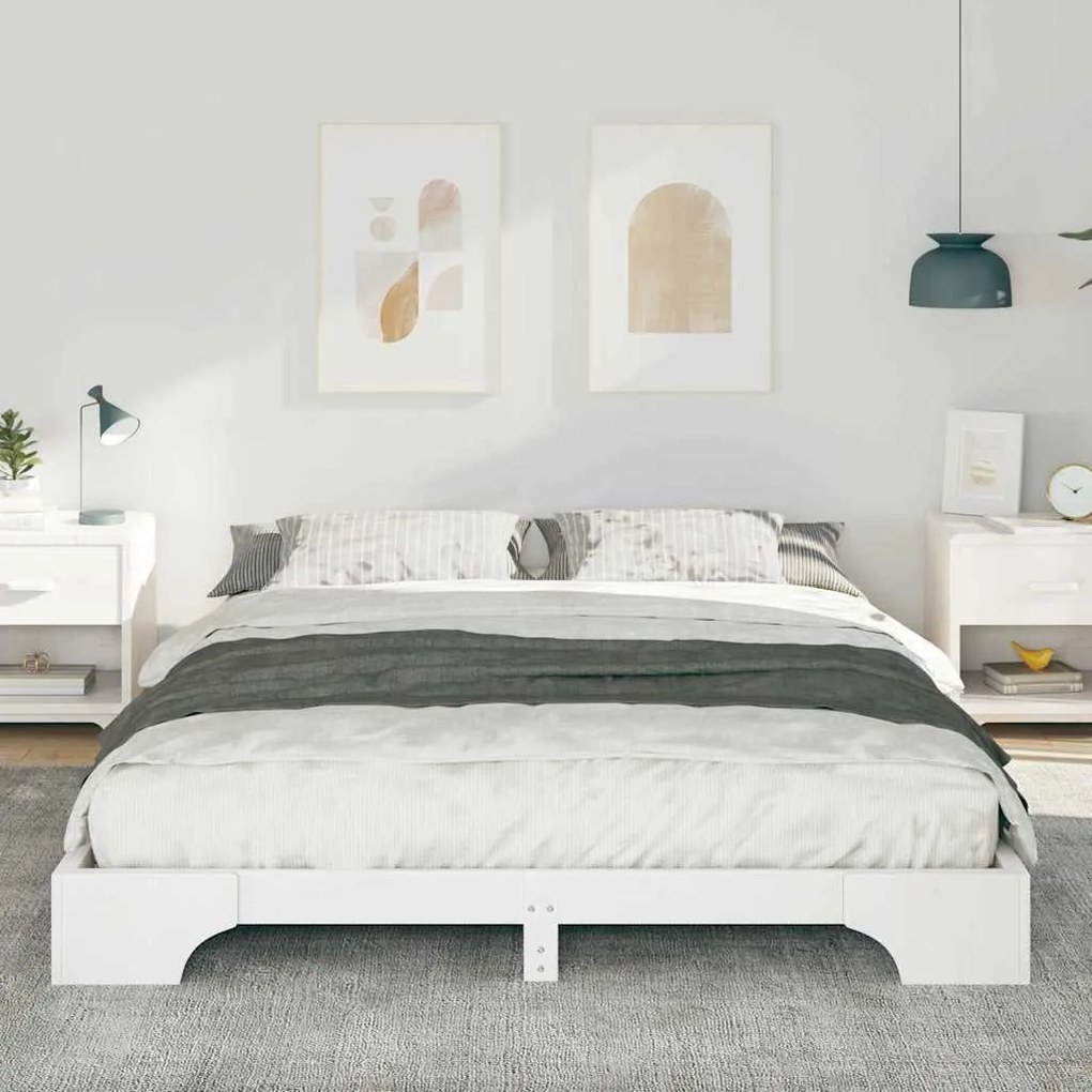 Földi ágykeret tárolóval Fehér 160 x 220 cm Tömör fenyőfa