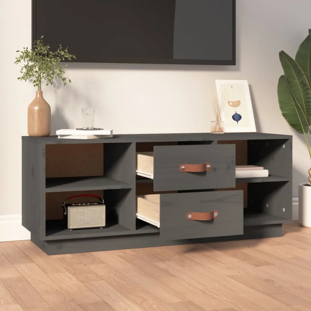 szürke tömör fenyőfa TV-szekrény 100x34x40 cm