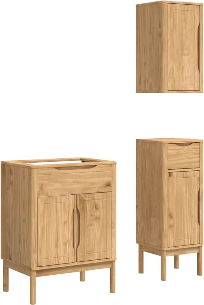 vidaXL Fürdőszoba bútor szett FLORO 3 pcs Faggyú barna Tömör fenyőfa