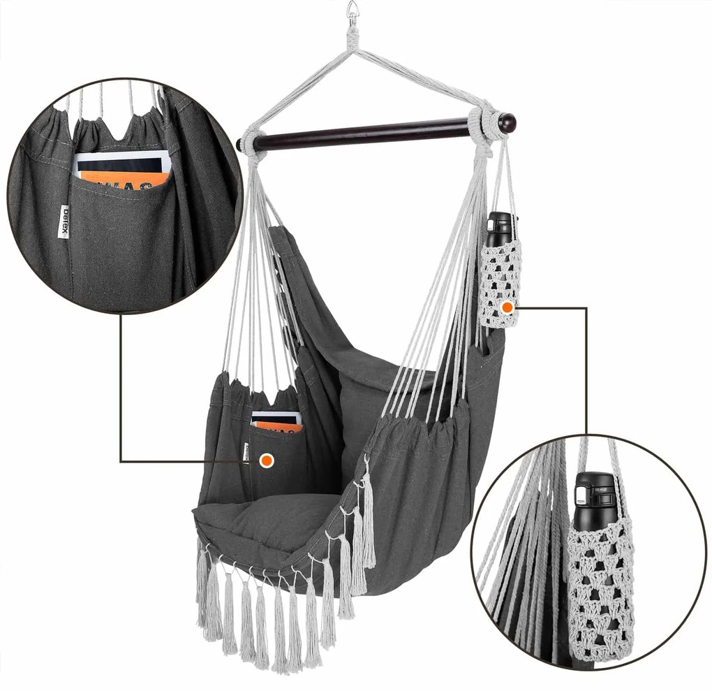 MANDY függőszék, 170x100x150cm, sötétszürke Detex