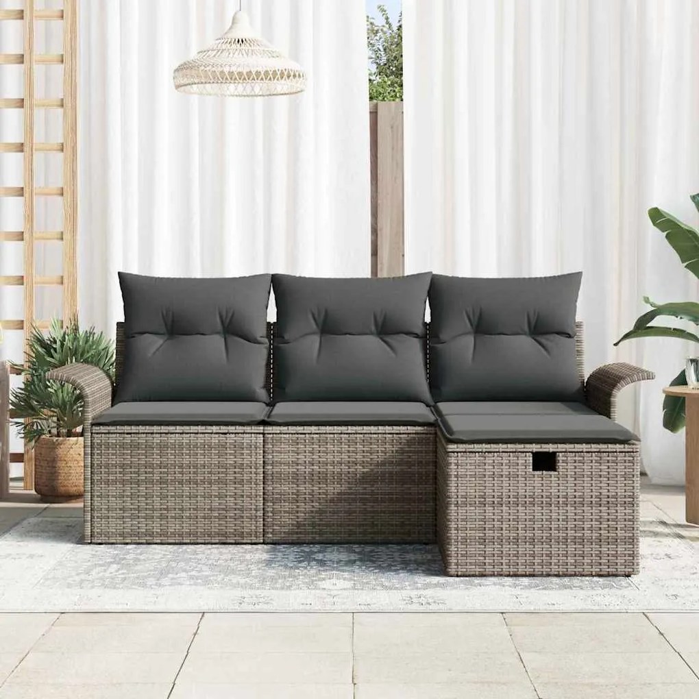 Kerti Kanapé Szett 4 pcs Szürke 196 x 117 x 85 cm Poli rattan