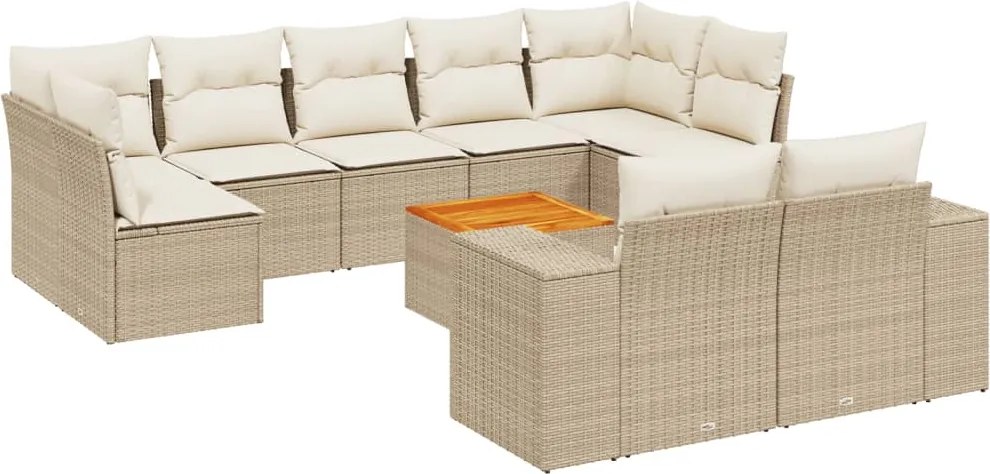 vidaXL 10 részes bézs polyrattan kerti ülőgarnitúra párnával