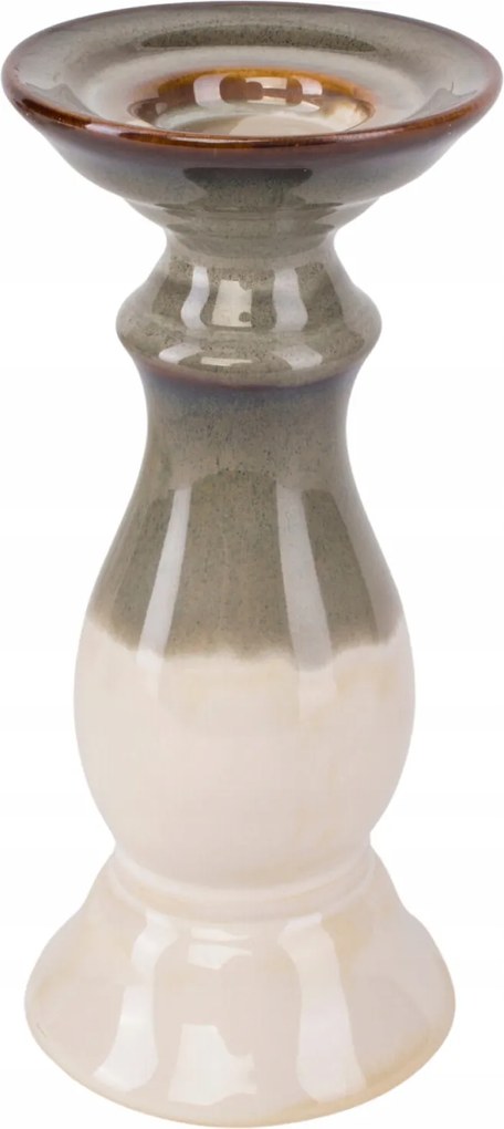 Kerámia gyertyatartó kandeláber S világos bézs-zöld 13 cm magas