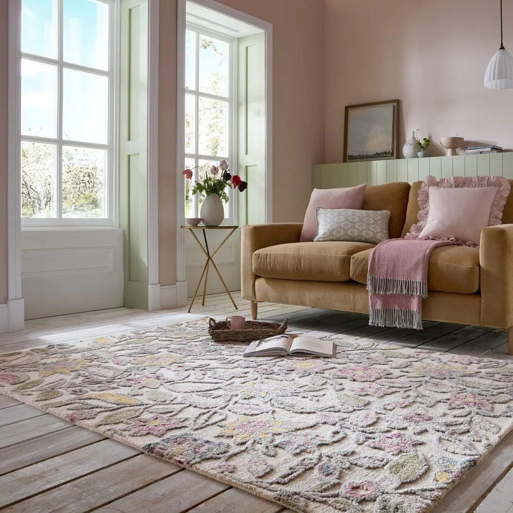 Krémszínű kézi szövésű gyapjú szőnyeg 200x290 cm Tania Floral – Flair Rugs