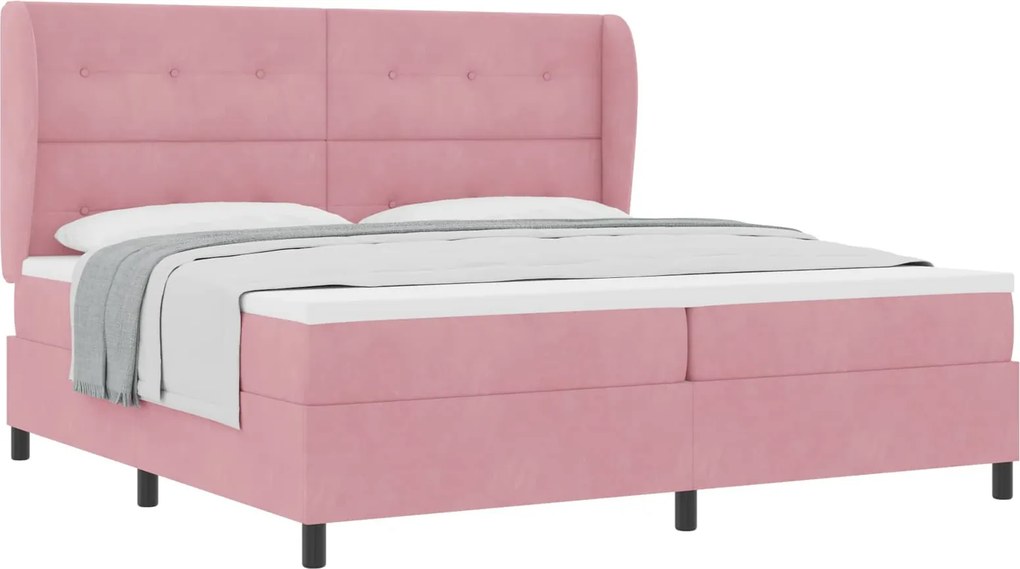 vidaXL Boxrugós ágy matracmal Rózsaszín 200 x 200 cm Poliészter