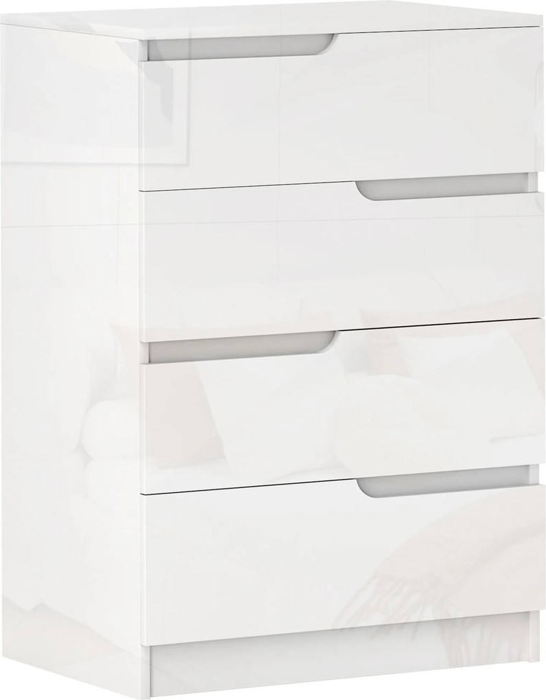HOMCOM Modern és Minimalista 4-Fiókos Komód, Forgácslap Komód, 60x40x85 cm, Fényes Fehér | Aosom
