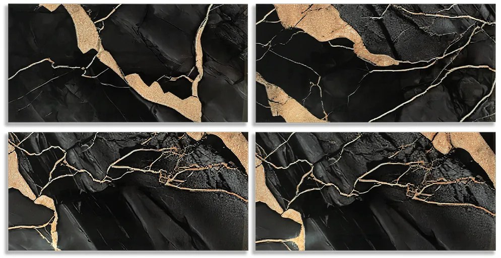 Öntapadós PVC csempepanel, 4db-os csomag, Fekete-sárgásbarna márvány, 30 x 60 cm