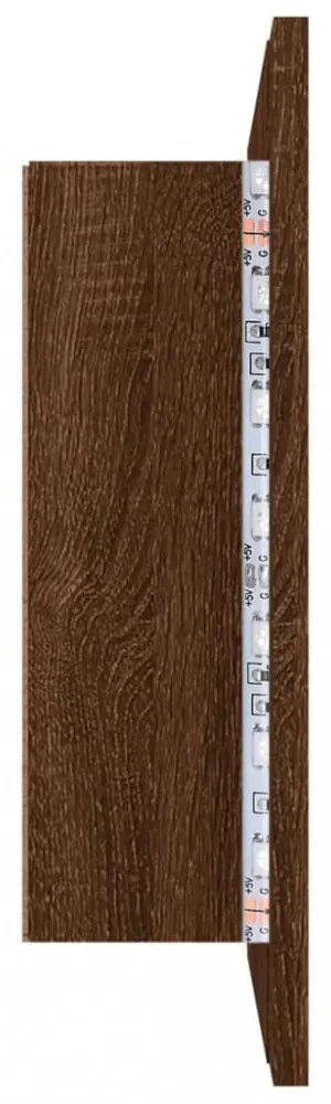 barna tölgyszínű szerelt fa tükörszekrény LED-del 60x12x45 cm