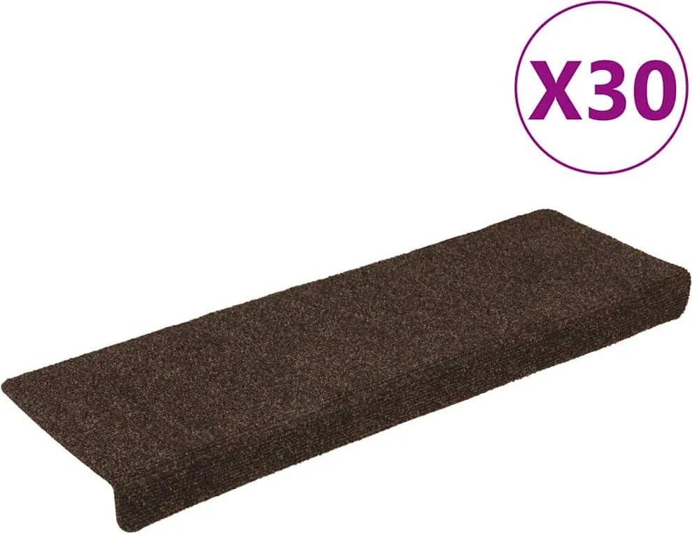 vidaXL 30 db öntapadós lépcsőszőnyeg, barna, téglalap alakú széllel, 65 x 21 x 4 cm