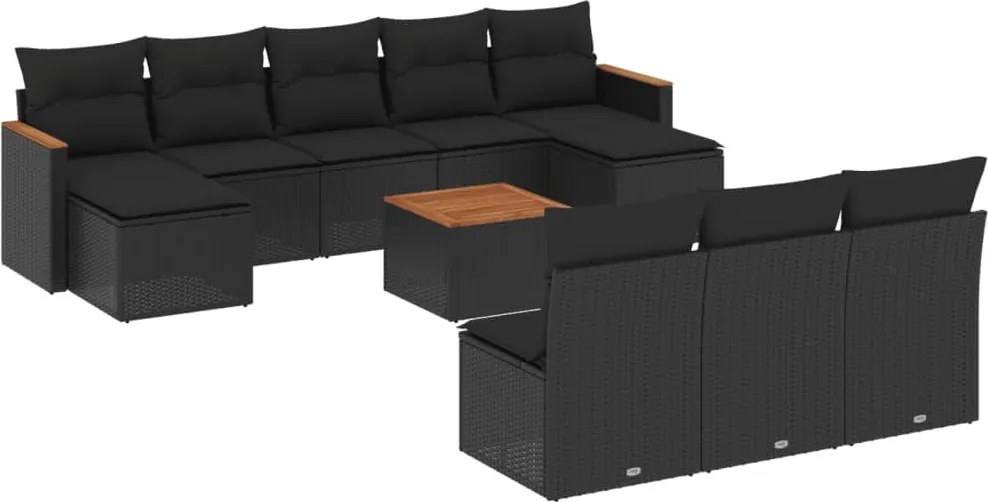 vidaXL 11 részes fekete polyrattan kerti ülőgarnitúra párnákkal