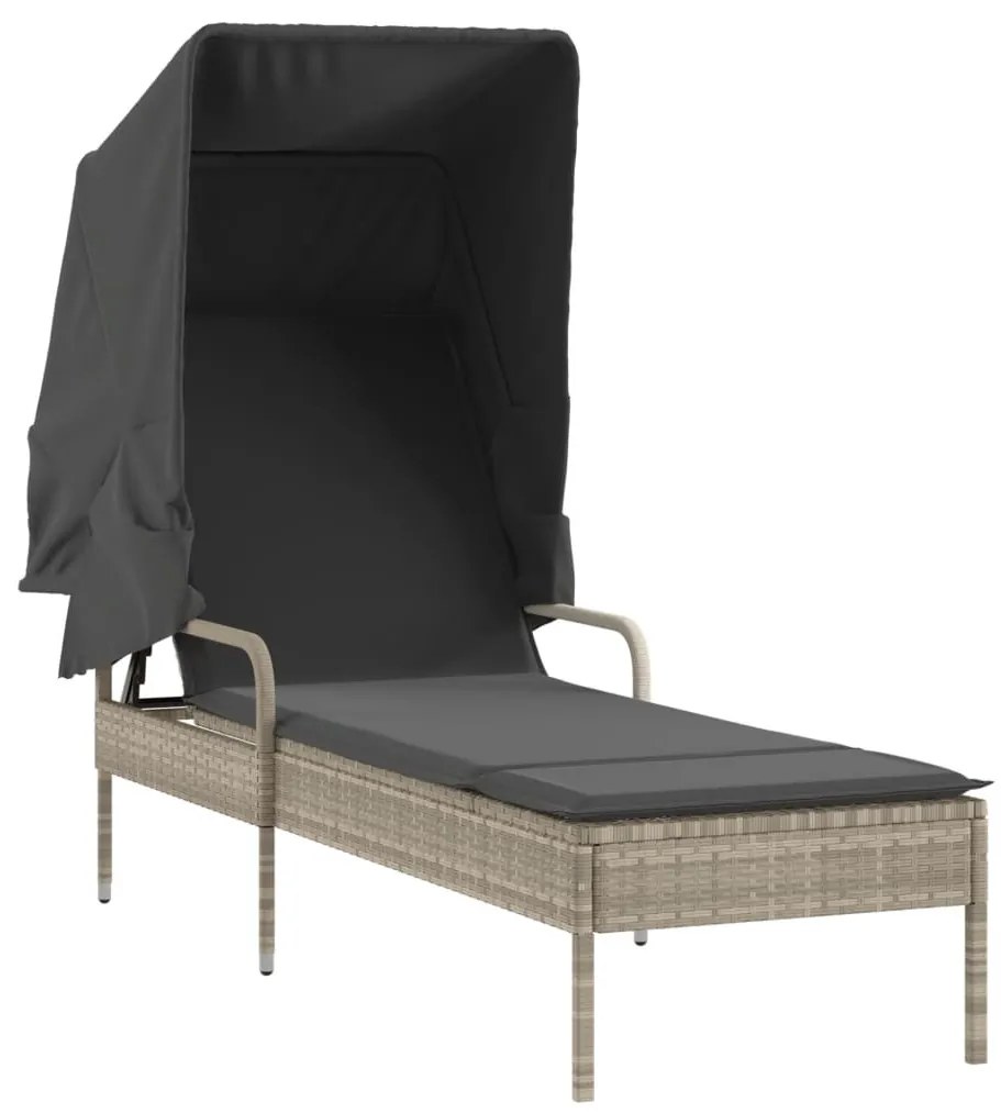 Világosszürke polyrattan napozóágy tetővel