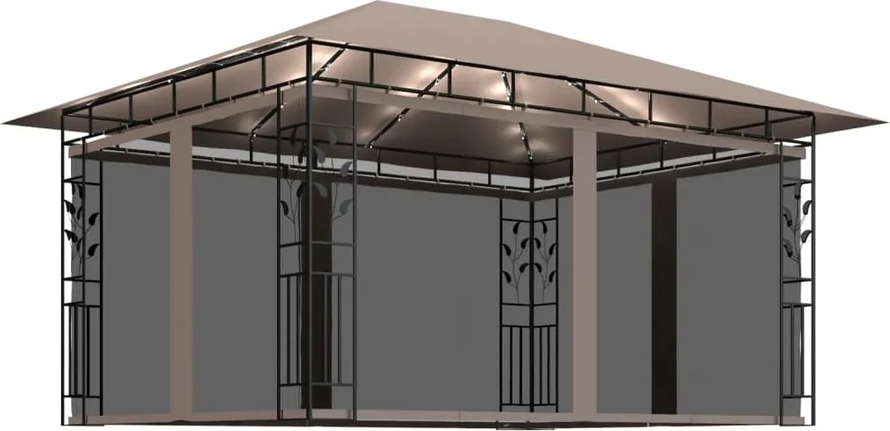 vidaXL tópszínű pavilon szúnyoghálóval/LED fényfüzérrel 4 x 3 x 2,73 m