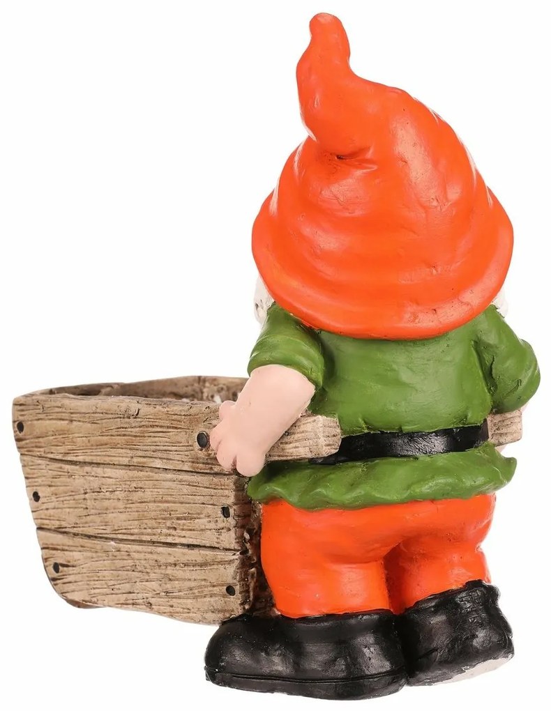 Kerti dekoráció Törpe talicskával, narancssárga,31 x 16 x 33 cm