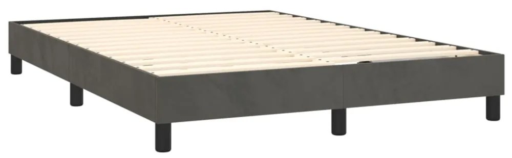 sötétszürke bársony rugós és LED-es ágy matraccal 140x200 cm