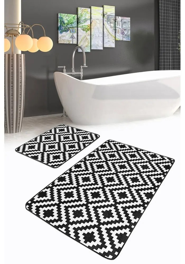 Fehér-fekete fürdőszobai kilépő szett 2 db-os 60x100 cm – Mila Home