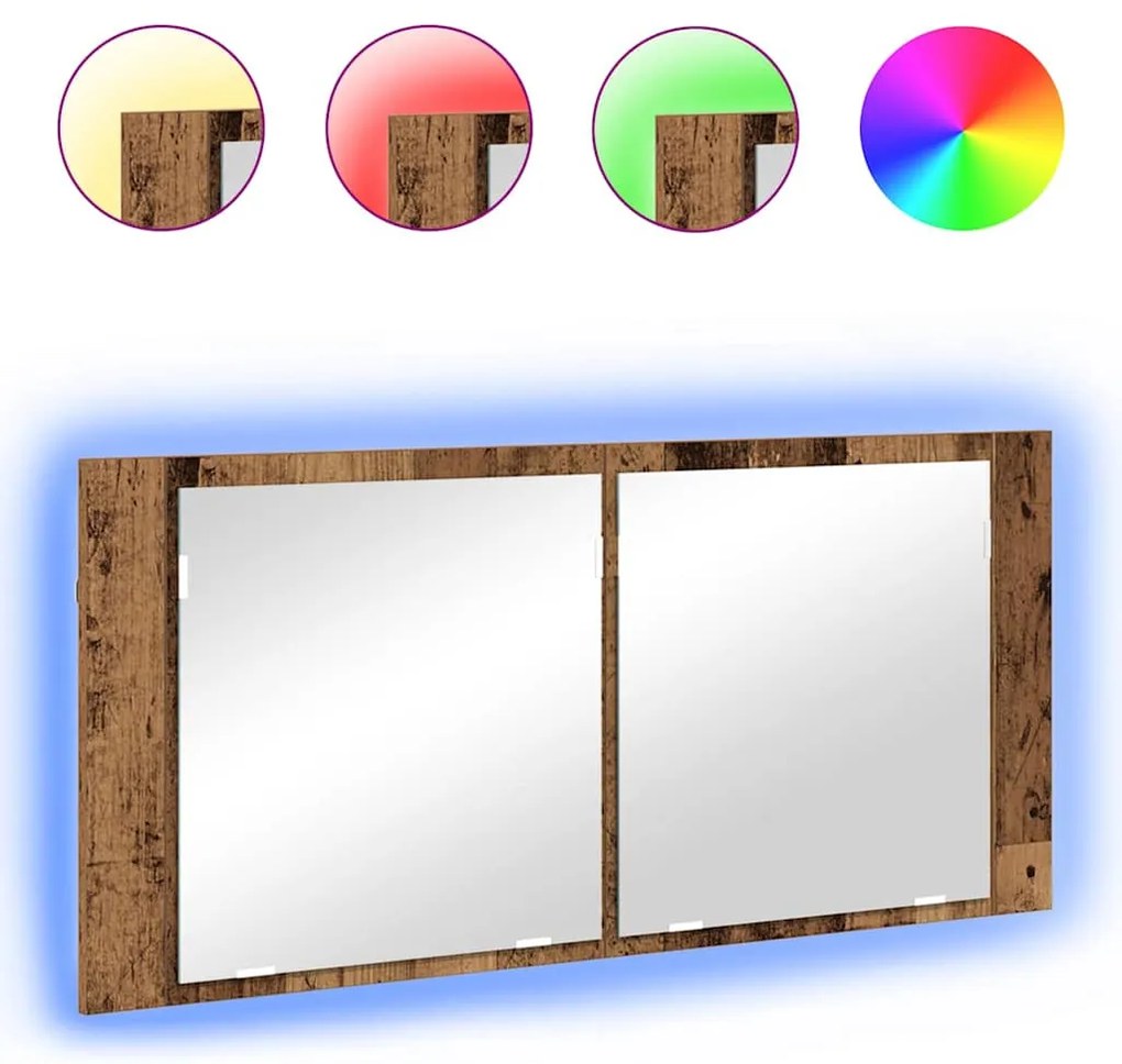 LED Tükörszekrény polcokkal Régi fa 100 x 12 x 45 cm Faanyag