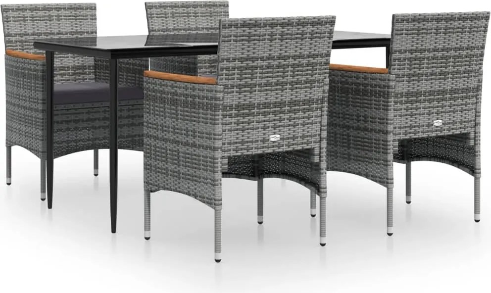 vidaXL 5 részes szürke és fekete kerti étkezőgarnitúra párnákkal