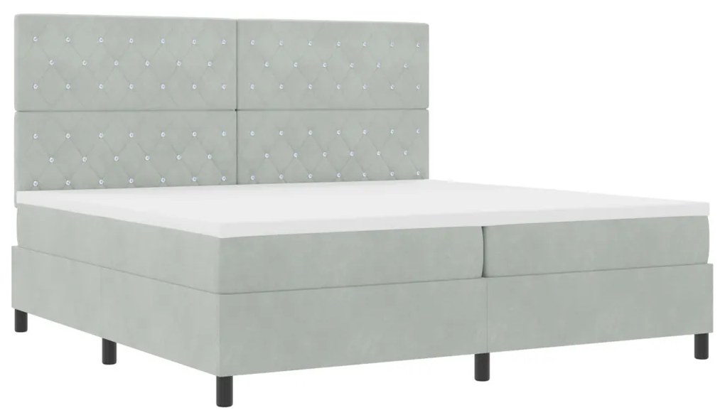 Boxspring Ágy Matraccal & LED Fény Világosszürke 200x200 cm Bársony