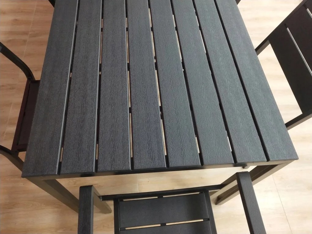 Kerti asztal, MultiGarden SAK-156, fekete, 156 x 78 cm, 6 személyes, magasság: 74 cm, fahatású műanyag asztallap, porszórt acél váz, teherbírás: 150 kg