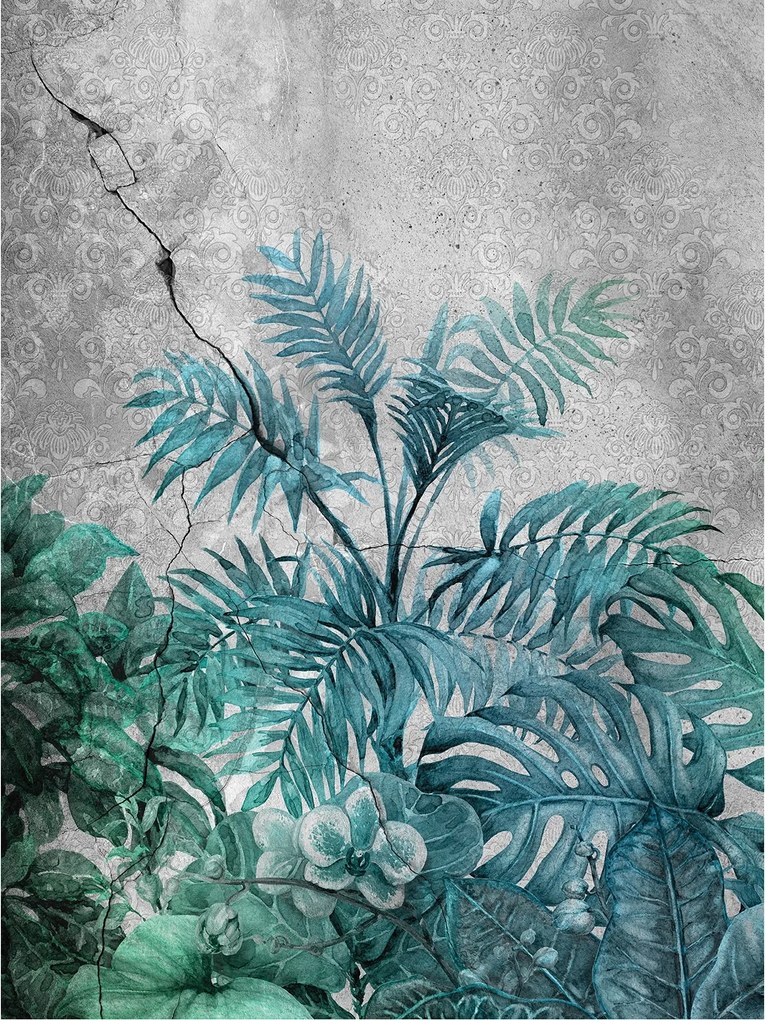 Fotótapéta Trópusok Beton Levelek Monstera vinil 184x254 +ragasztó