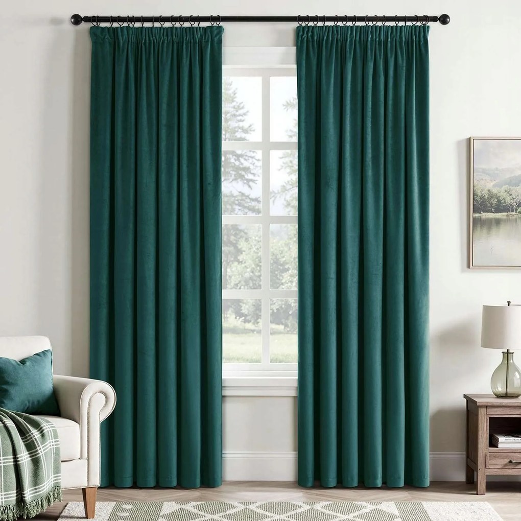 Thermo sötétítő függöny fodros szalaggal zöld 140x225cm 2db